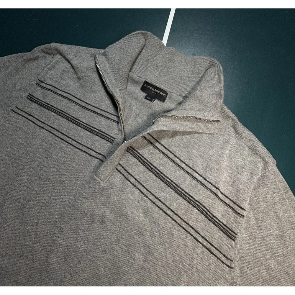Banana Republic Sweater 1/4 Zip Mens Large Long Sleeve Pullover Mock Neck Gray‎