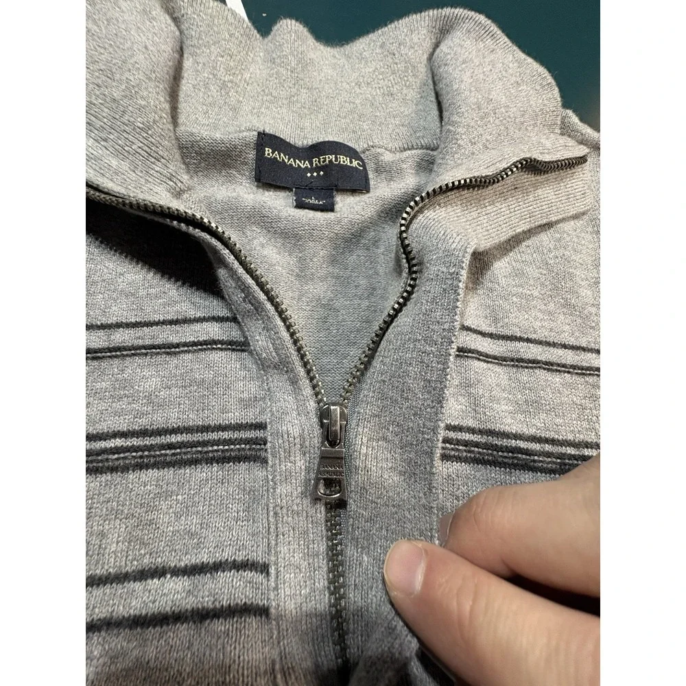 Banana Republic Sweater 1/4 Zip Mens Large Long Sleeve Pullover Mock Neck Gray‎