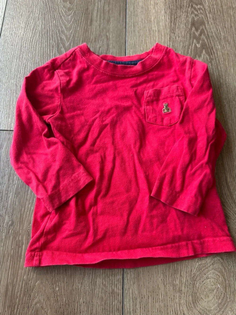 GAP Kids Long-Sleeve Pocket Teddy Bear Tee - Bright Red