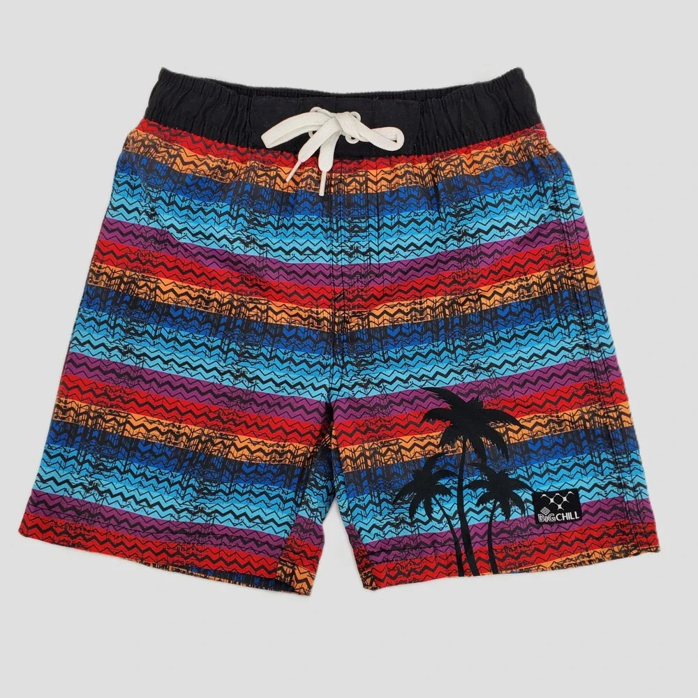 Big Chill Swim Trunks Board Shorts‎ Boys Size 4 UPF 50 Lined Palm Tree Stripe