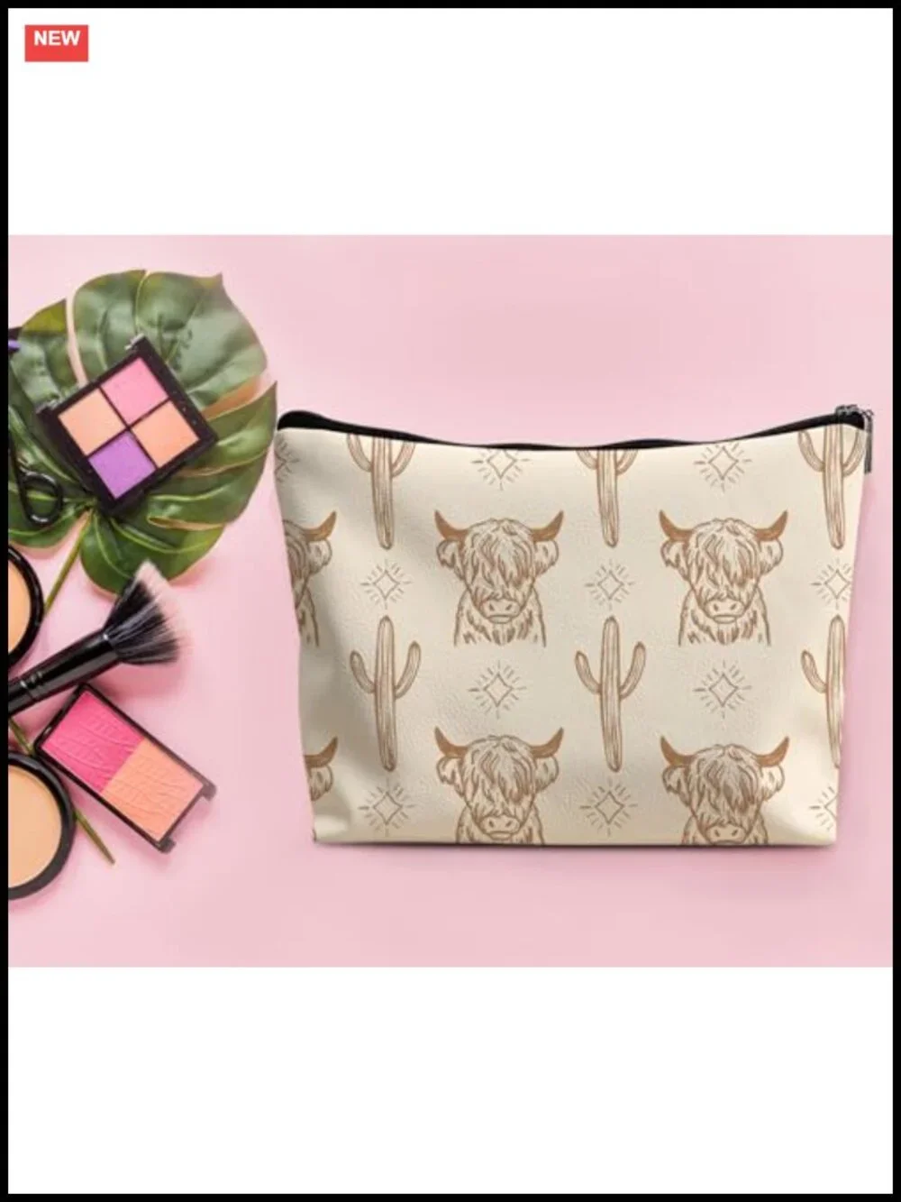 Western Leather Makeup Bag Cow Cowgirl Travel Cosmetic Organizer