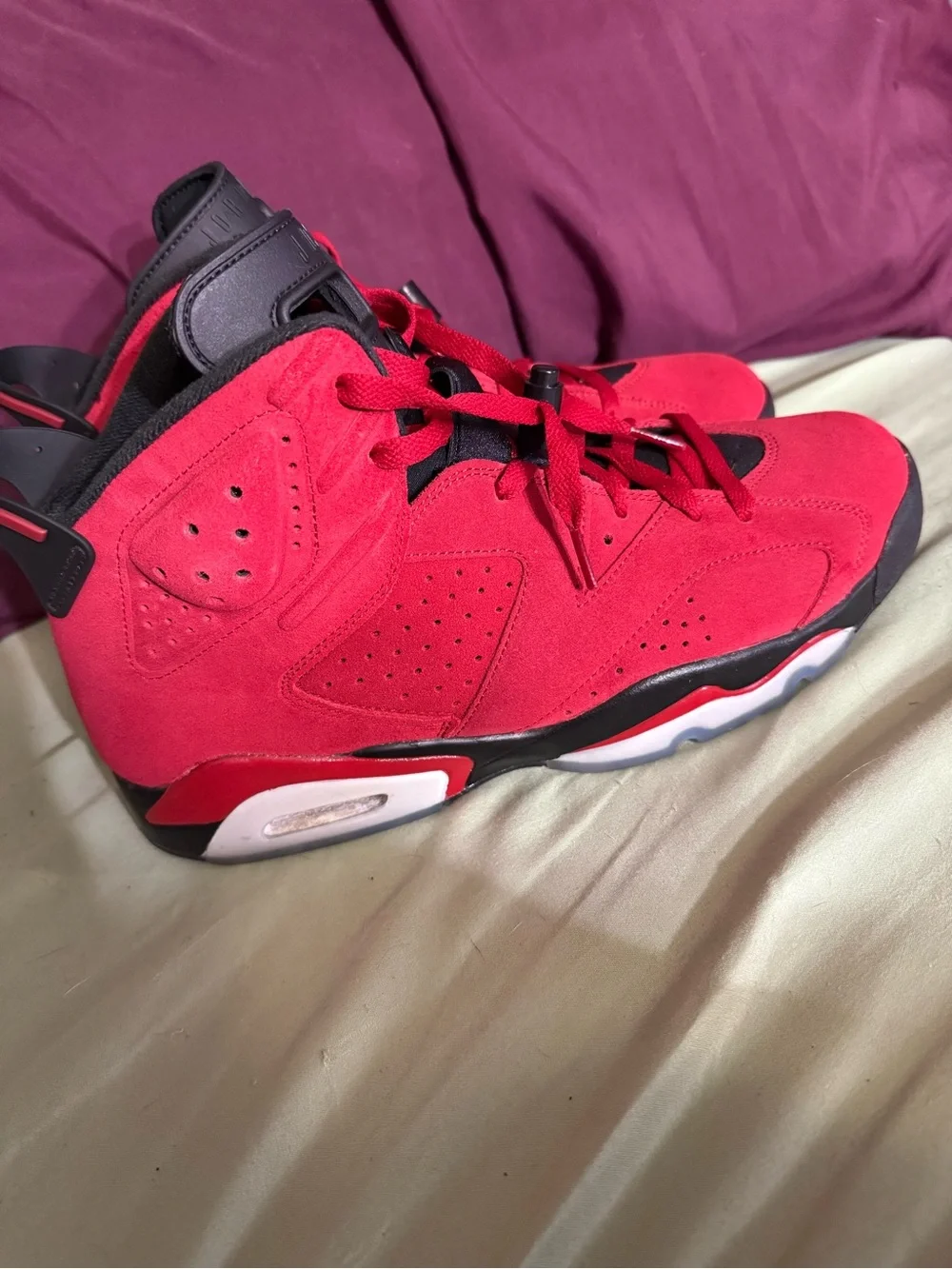 Jordan Kids Red and Black Suede High-Top Sneakers