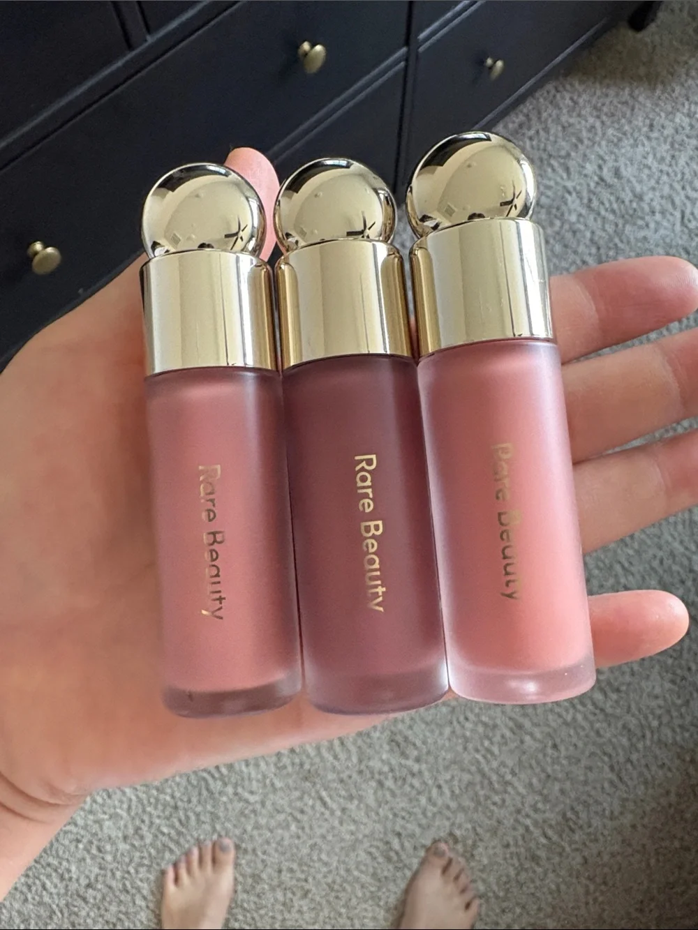 Rare Beauty Liquid Lip Trio — Soft Pink, Dusty Rose, Mauve