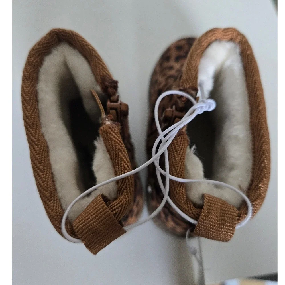 Cat & Jack Toddler Girls Leopard Print Faux Fur Lined Ankle Boots Brown Size 5
