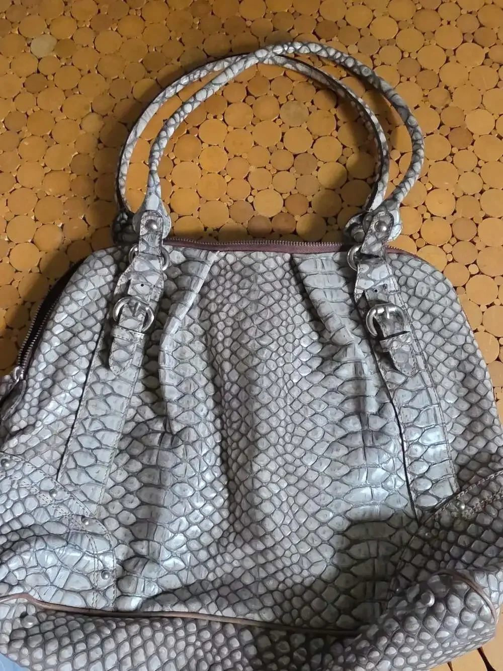 Mania Genuine Leather Made in Italy Snakeskin Embossed Studded Hobo Handbag