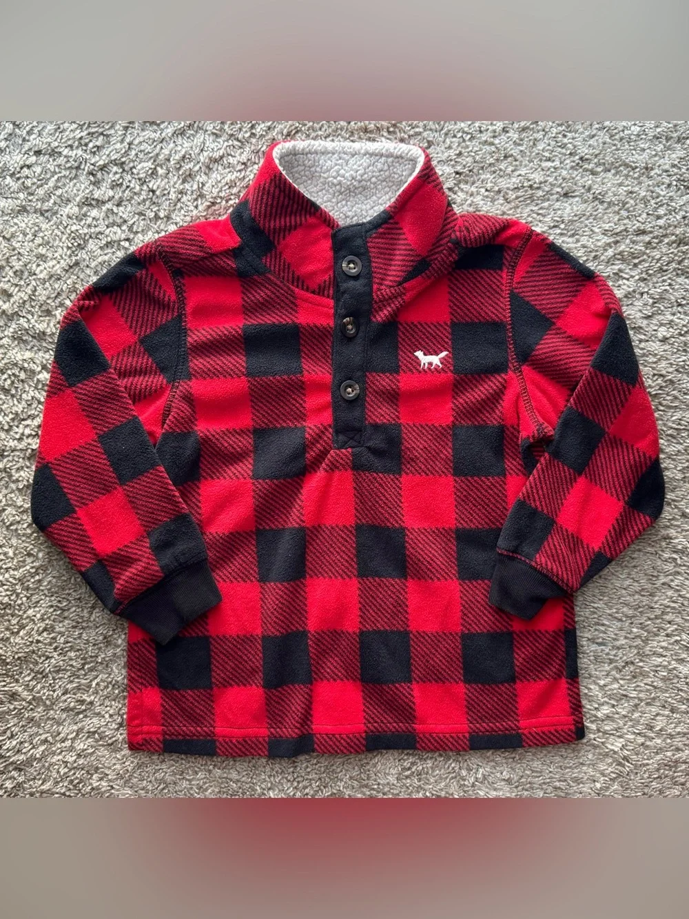 Carter’s Red Black Buffalo Plaid Sherpa Lined Pullover Fleece 3T
