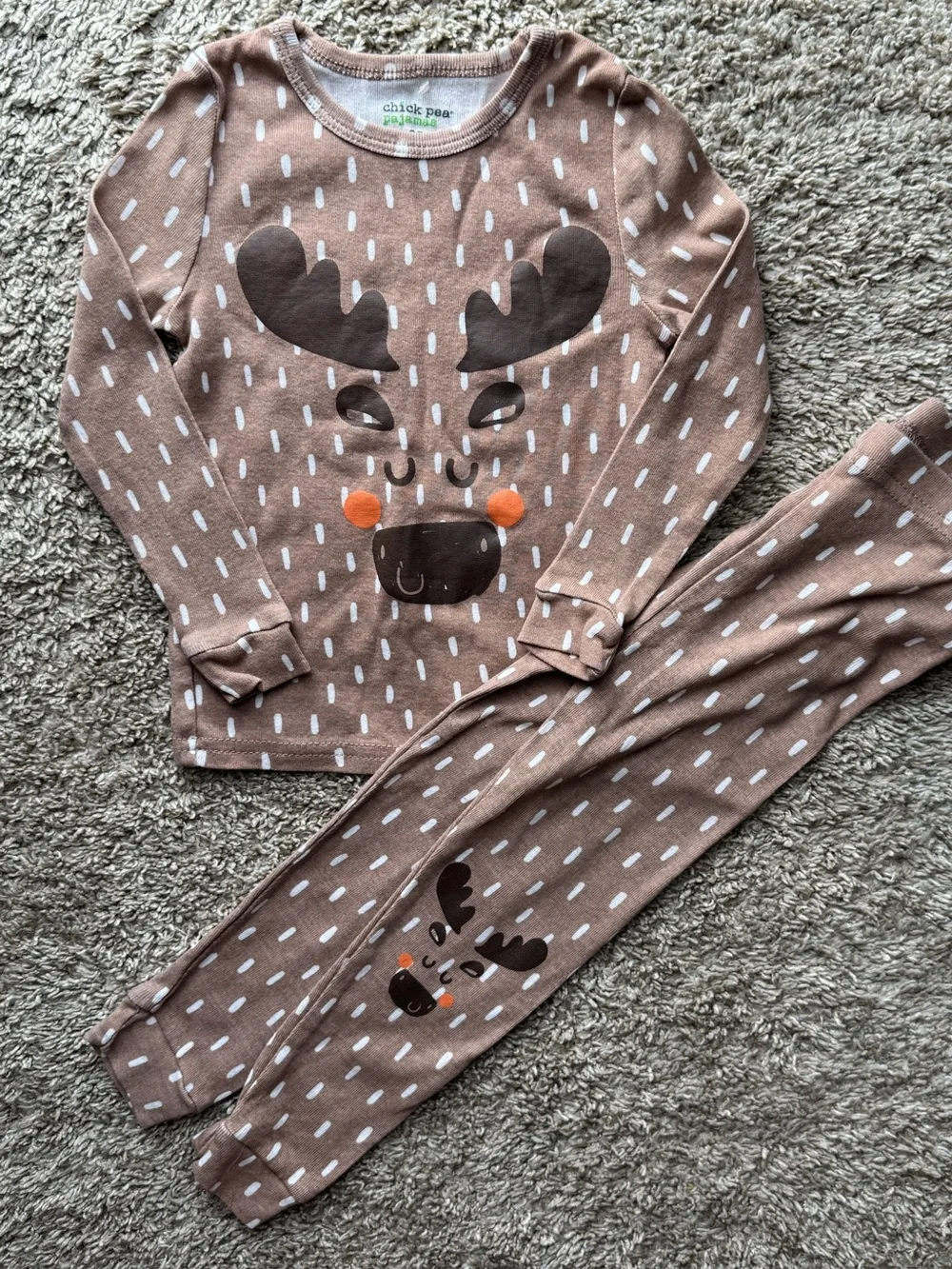 Chick Pea Pajamas Reindeer 2T Brown Cotton Pajama Set
