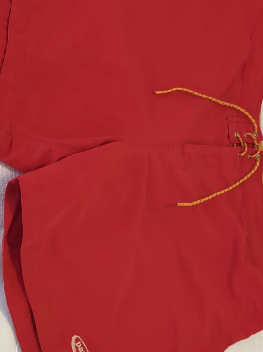 Patagonia Red Board Shorts with Yellow Drawcord