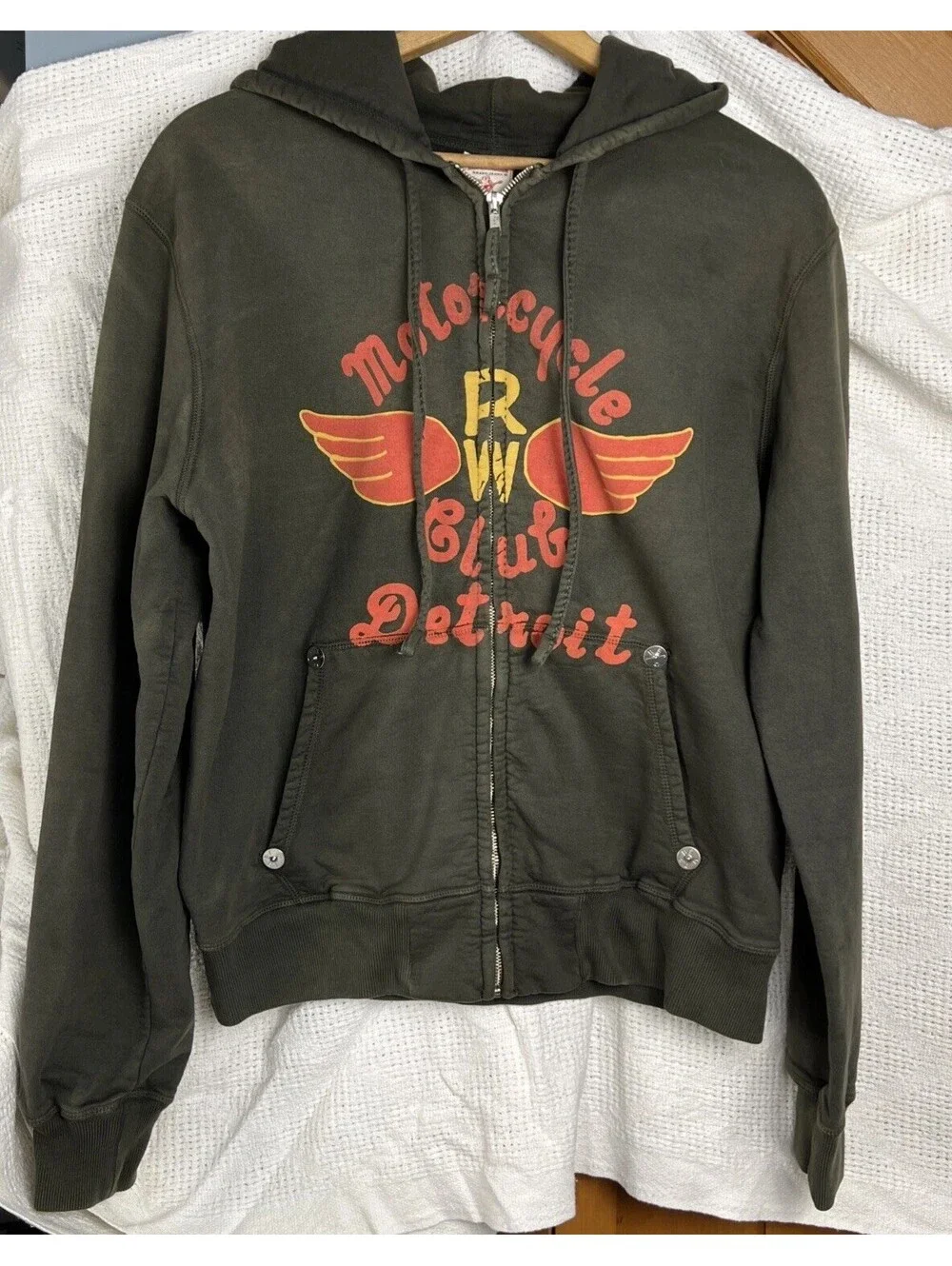 Vintage True Religion Zip Hoodie Mens XXL Green Motorcycle Club Detroit Y2K