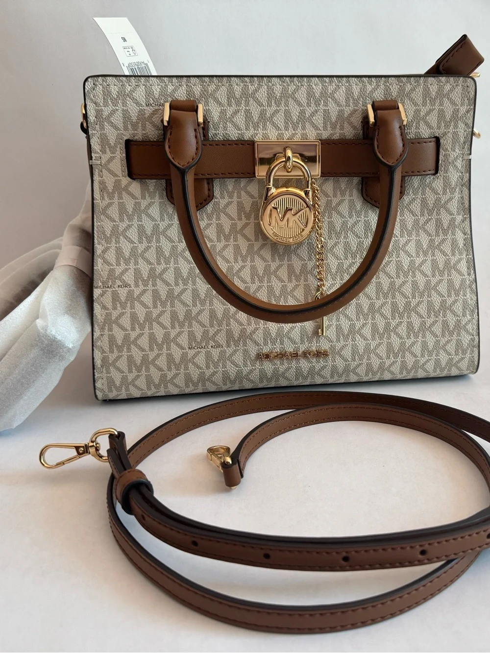Michael Kors Hamilton signature Logo Satchel with top handle and gold hardware
