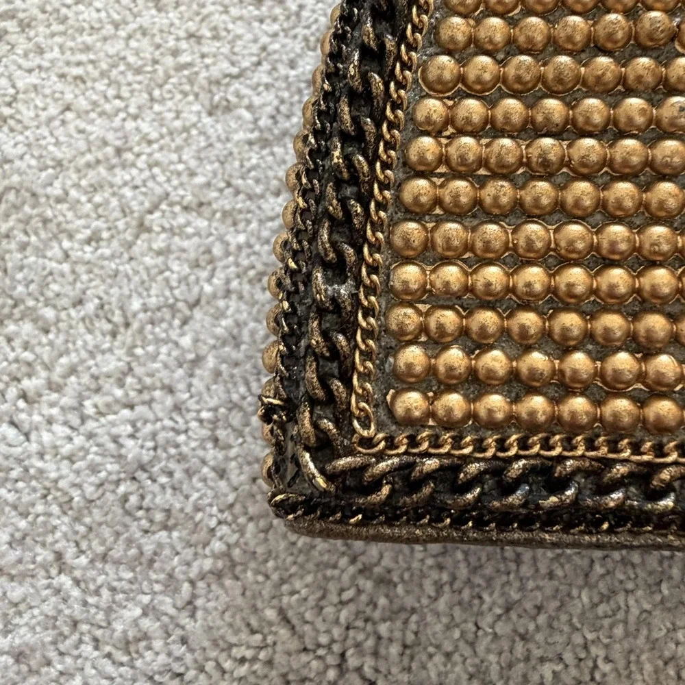 Mary Frances Beaded Mini Crossbody Bag Wearable Art Deco Gold Metal Suede Purse