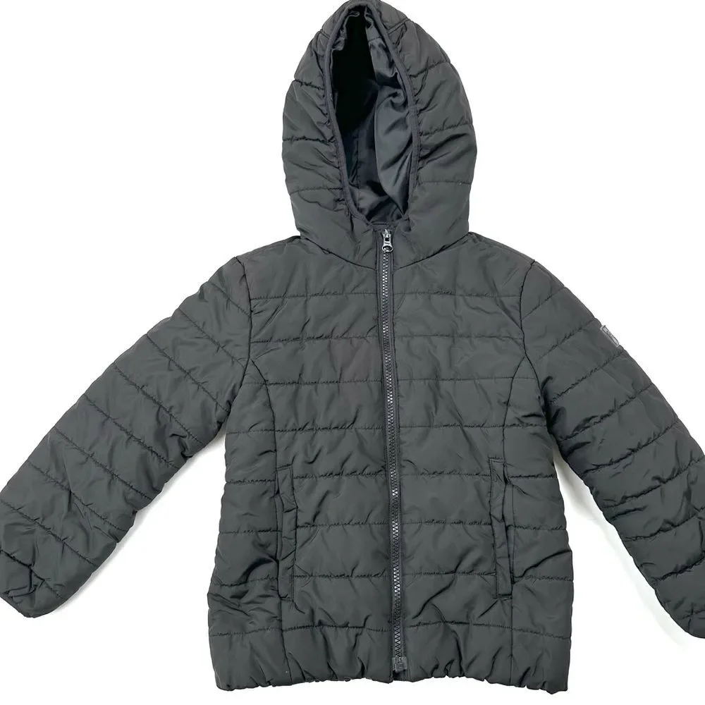 GapKids Unisex Primaloft Black Puffer Jacket Coat Hood SZ S (6-7) Zip Front