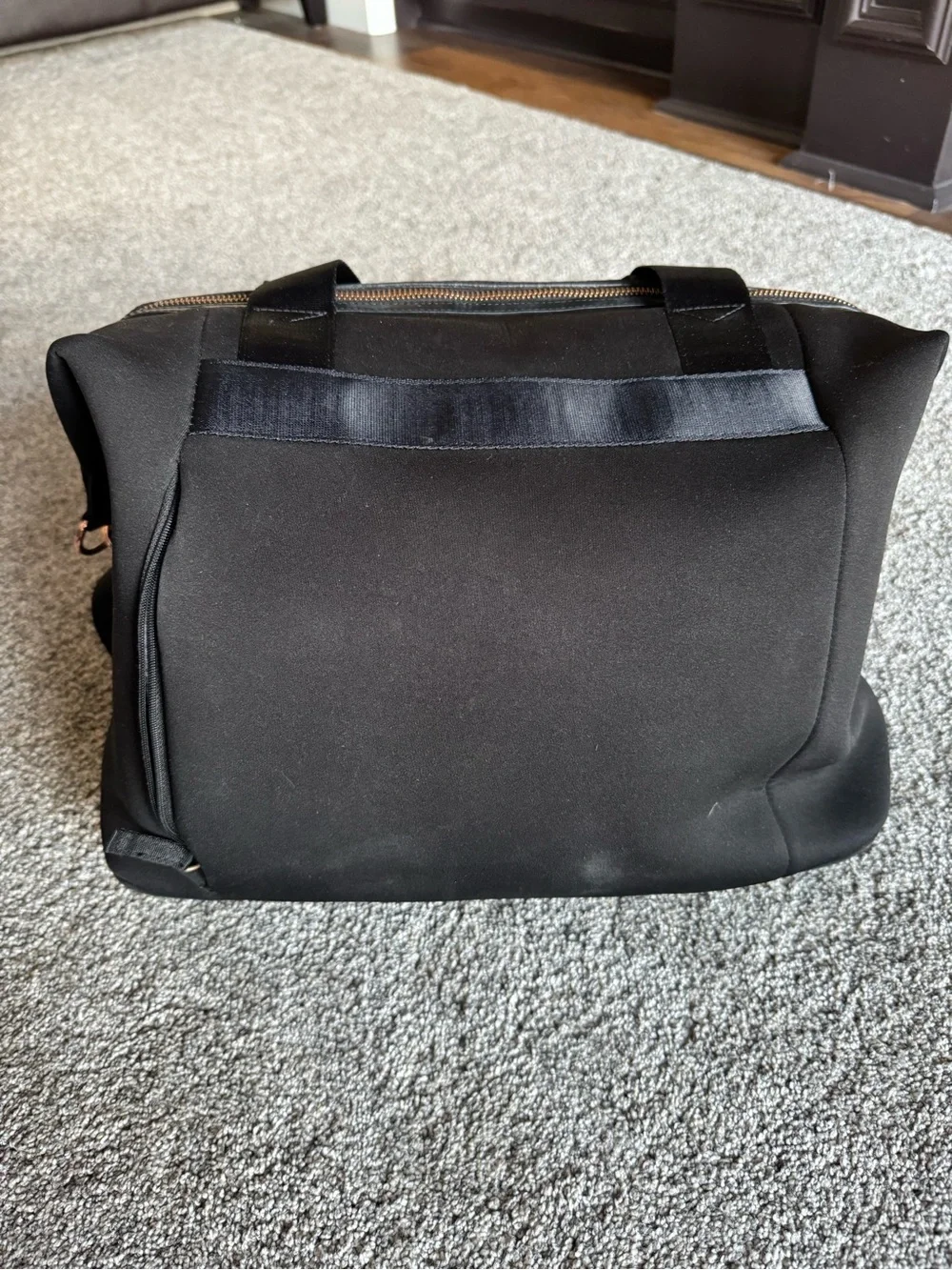 Storksak Black Quilted Baby Duffel with Rose Gold Zippers