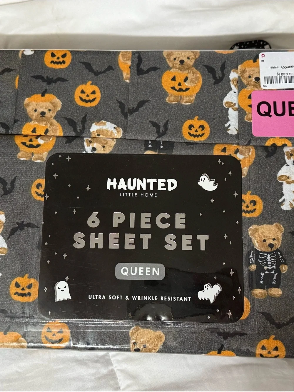 Haunted Little Home Queen Sheet Set Halloween Teddy Bear Bedding 6 Piece