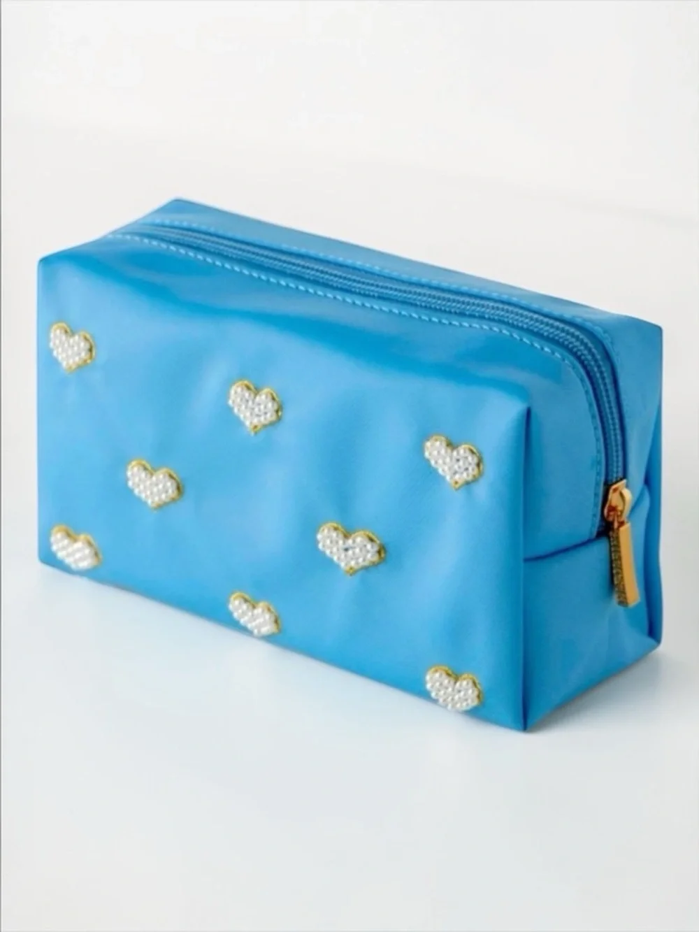 Anthropologie Blue Heart Makeup Bag Cosmetic Pouch Travel Organizer NWT