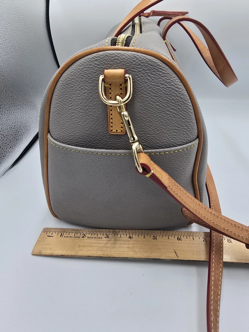 DOONEY & BOURKE Carley Olivia Satchel Grey Coated Cotton Barrel Bag Crossbody