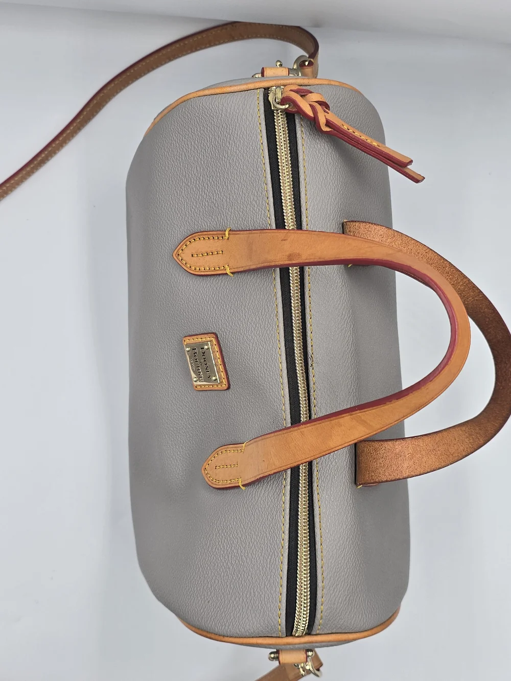 DOONEY & BOURKE Carley Olivia Satchel Grey Coated Cotton Barrel Bag Crossbody