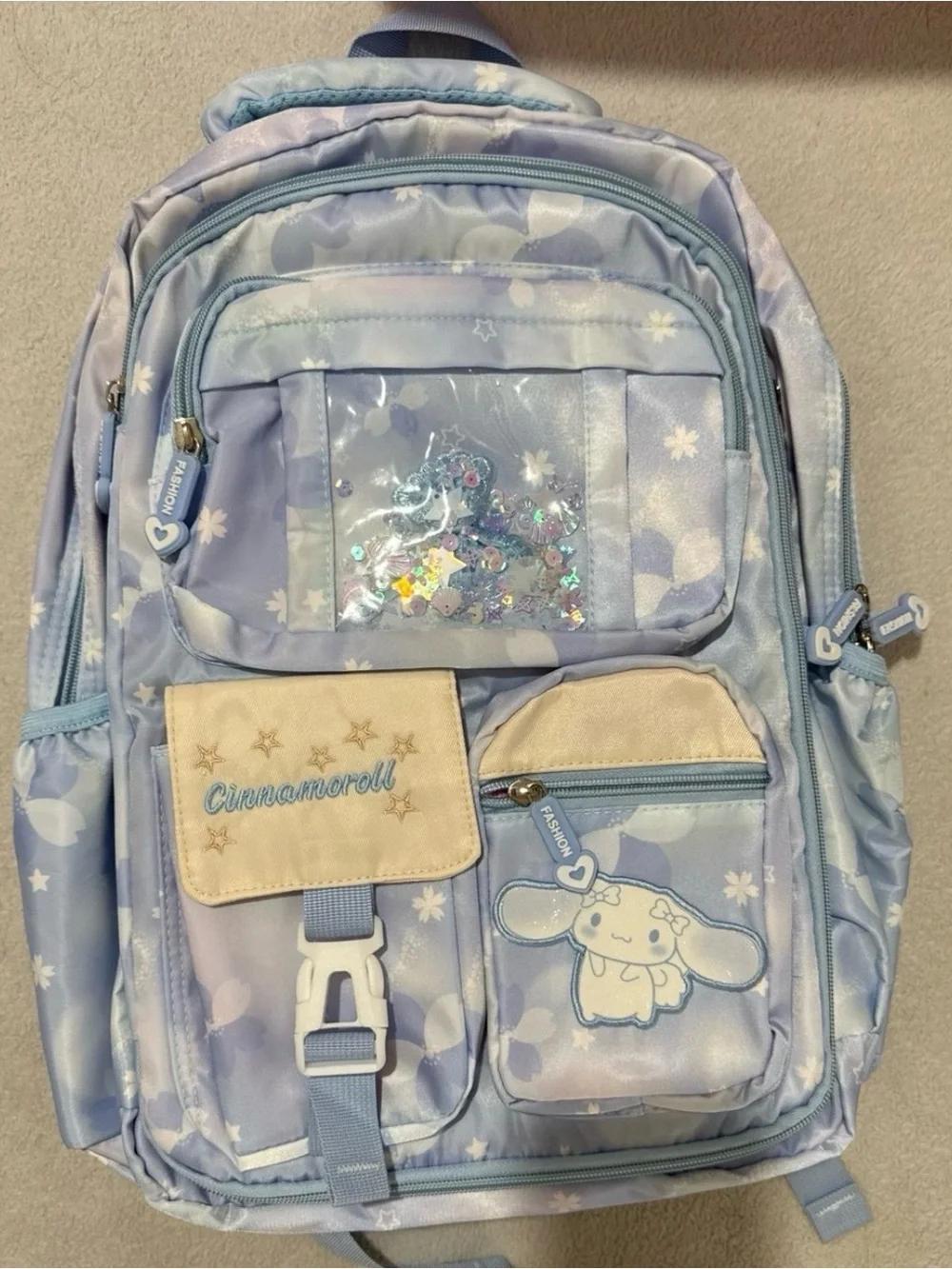 Sanrio Cinnamoroll Pastel Blue Kids Backpack with Sequin Pocket