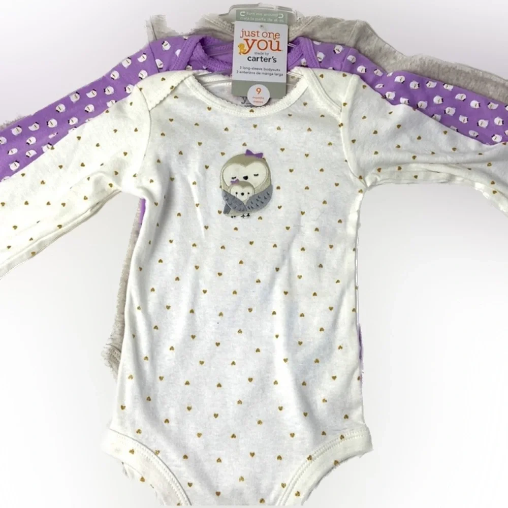 NWT Three (3) long-sleeve bodysuits Just One You by Carter’s nine months