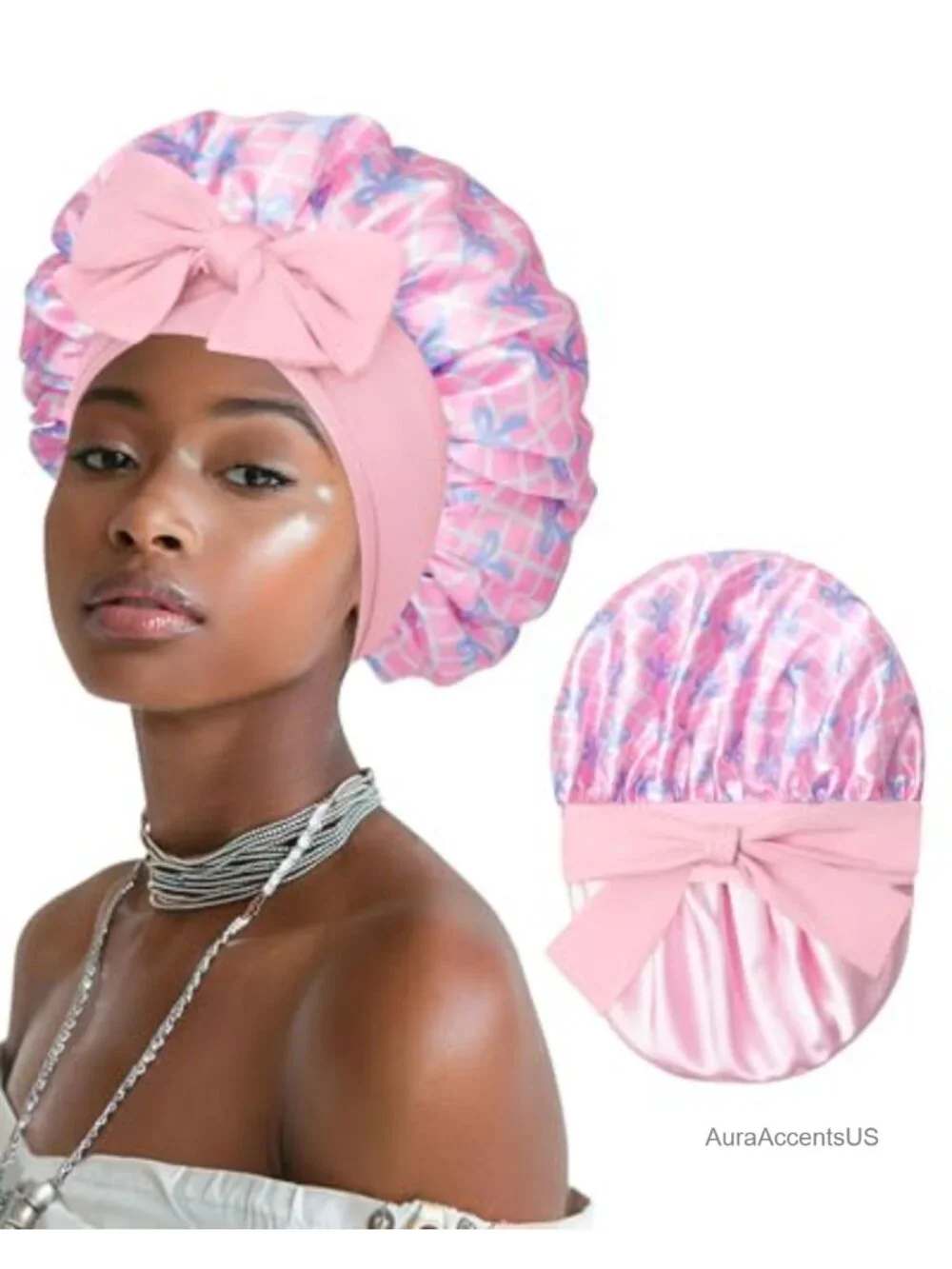 Reversible Satin Bonnet for Sleeping, Double Layer Hair Wrap with Elastic Tie