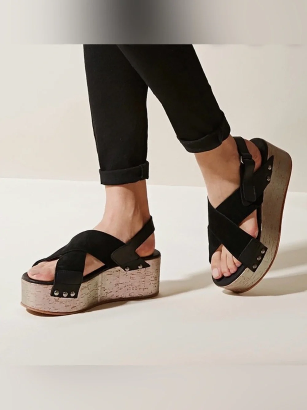 Sixty Nora leather platform sandals Black Crisscross Slingback punk emo trendy