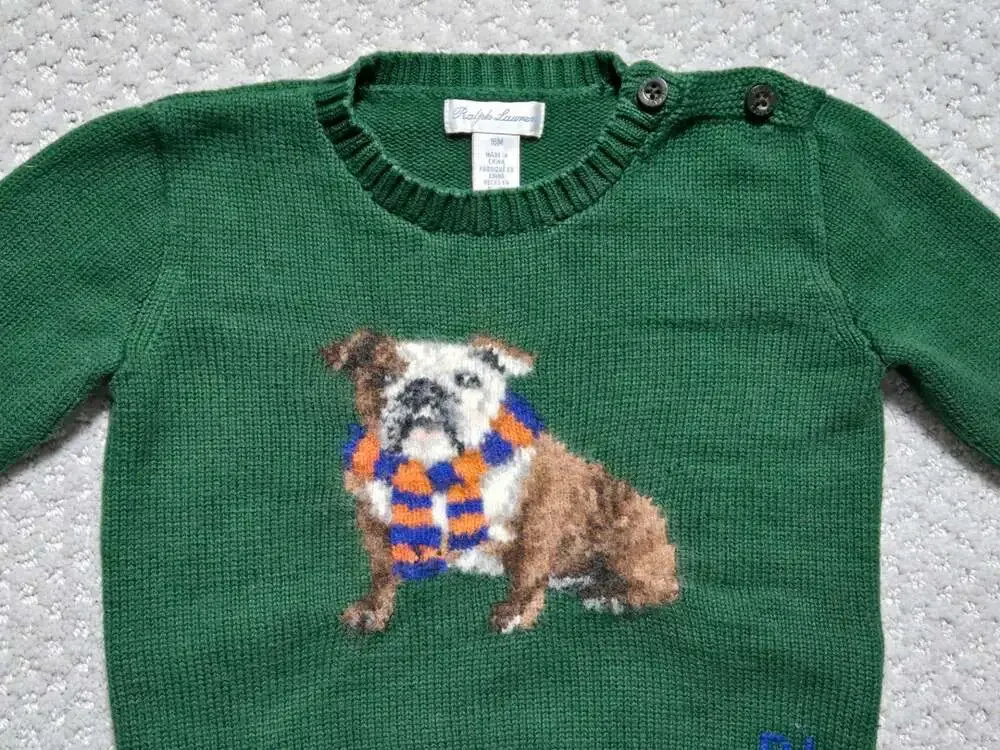 Ralph Lauren Bulldog Intarsia-Knit Sweater for Infants