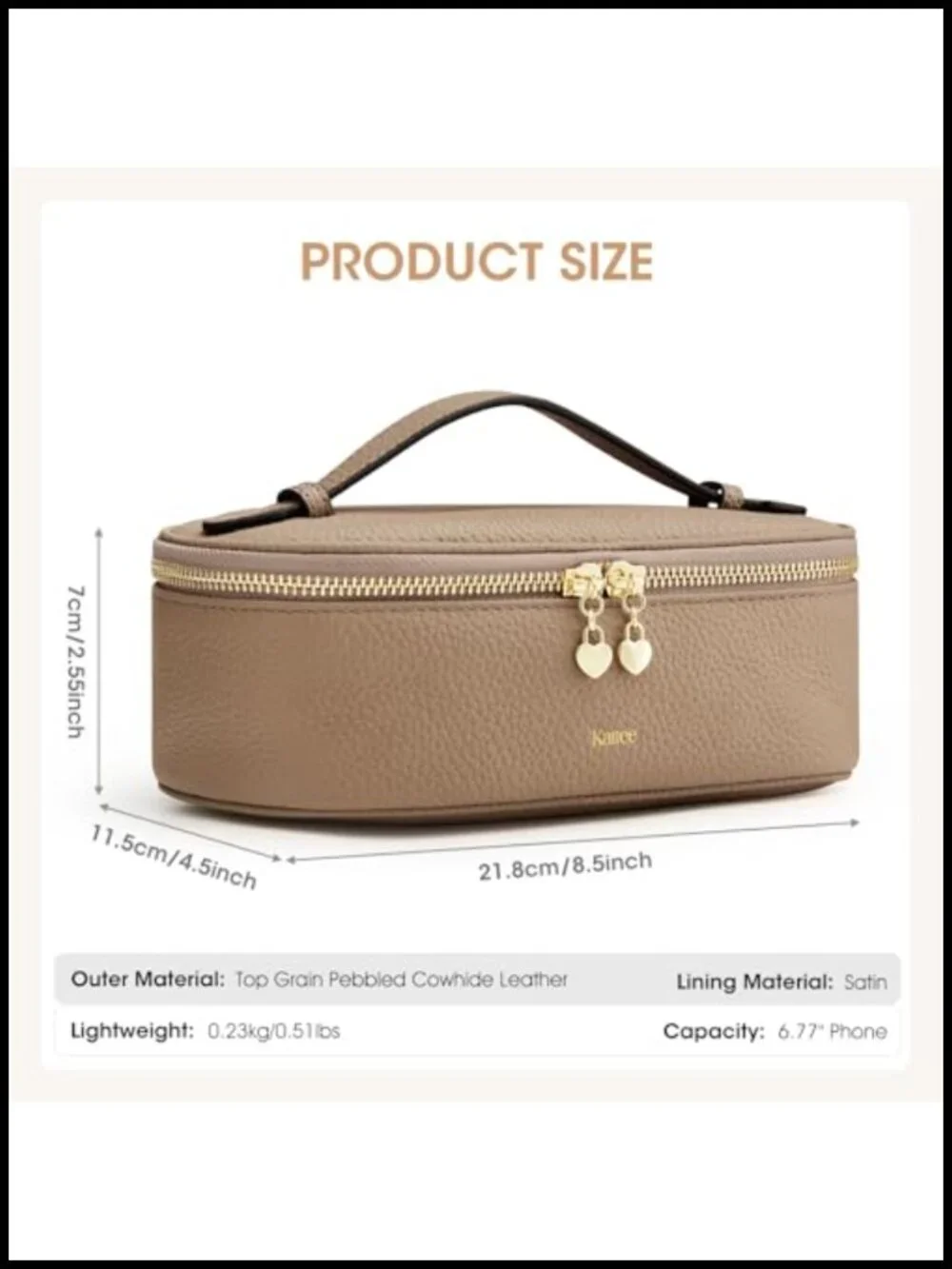 Genuine Leather Makeup Bag with Handle - Portable Travel Cosmetic Toiletry