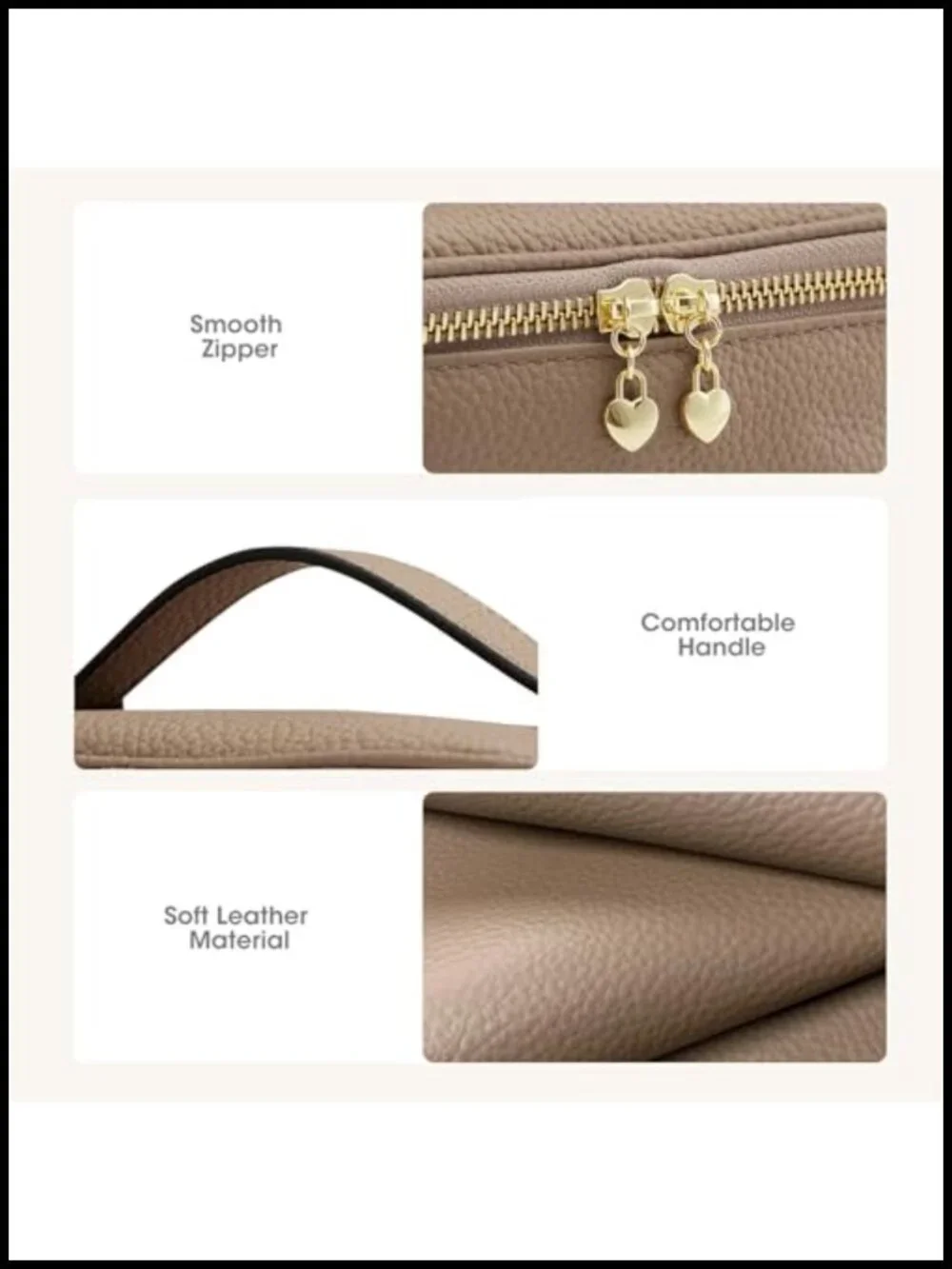 Genuine Leather Makeup Bag with Handle - Portable Travel Cosmetic Toiletry