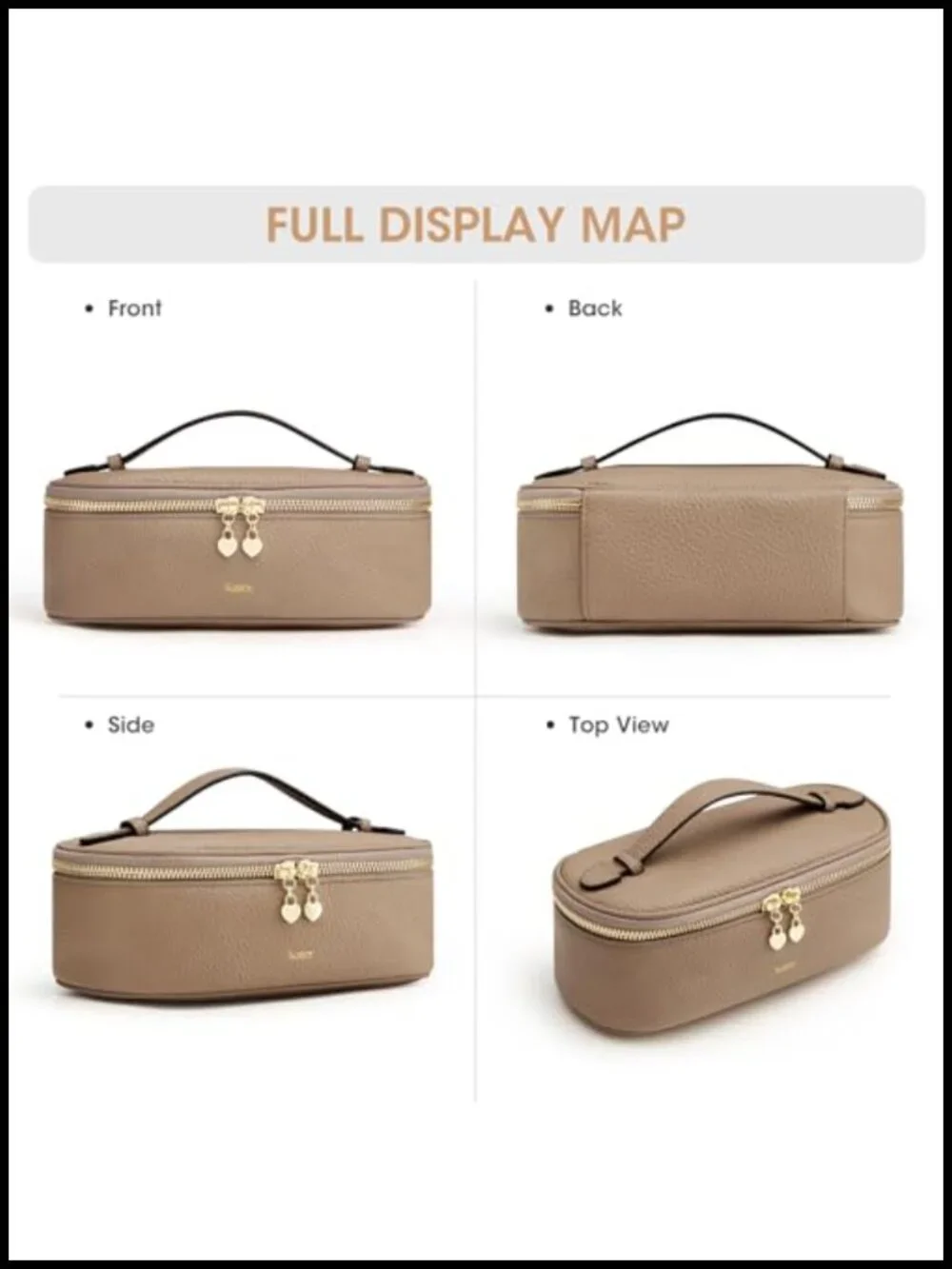 Genuine Leather Makeup Bag with Handle - Portable Travel Cosmetic Toiletry