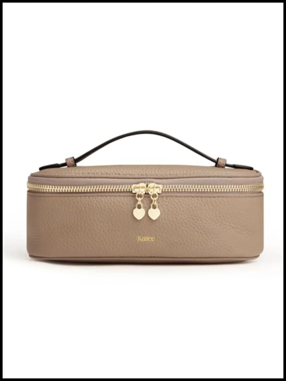 Genuine Leather Makeup Bag with Handle - Portable Travel Cosmetic Toiletry