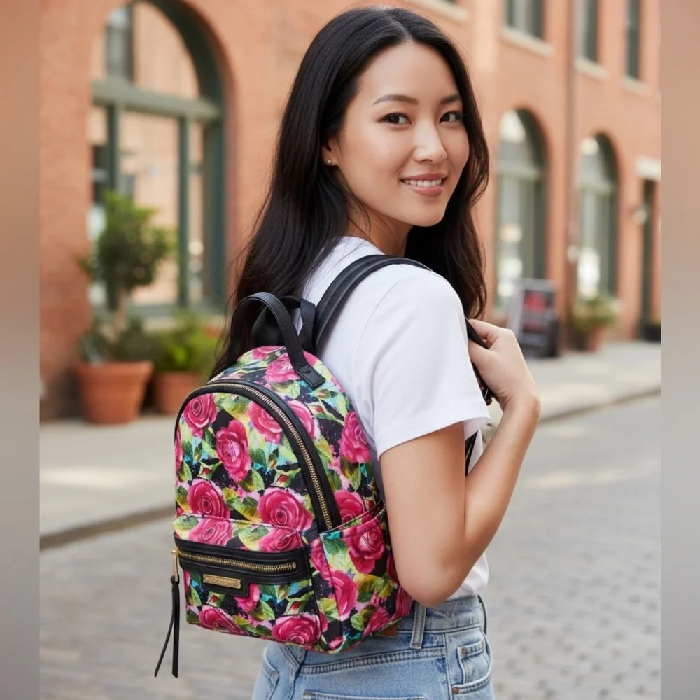 Juicy Couture Mini Backpack Malibu Rose Pink Black Floral