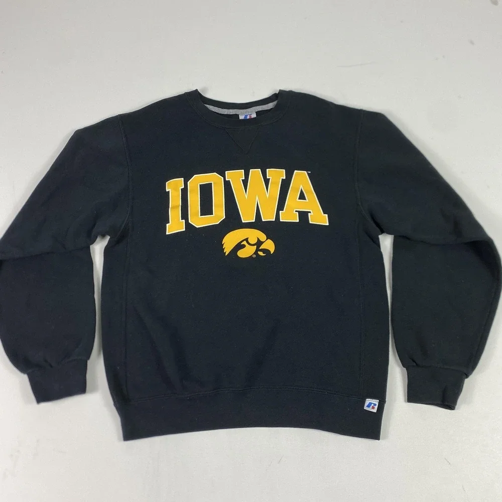 Vintage Iowa Hawkeyes Sweatshirt Mens Small Black NCAA Football Russell Athletic