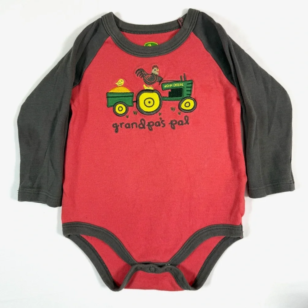 JOHN DEERE Baby Bodysuit 9/12M Grandpa’s Pal‎ Tractor Red Outdoor Country