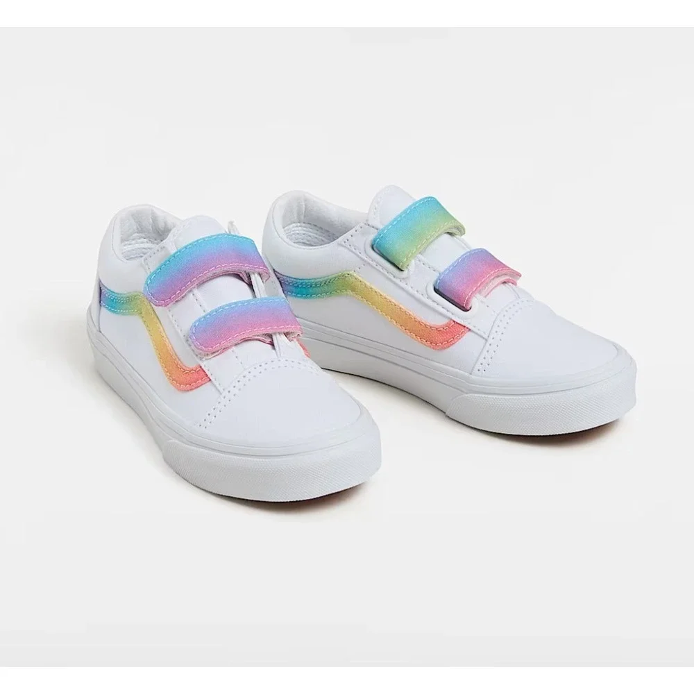 VANS‎ Kids Old Skool Hook and Loop Shoes Rainbow True / White Size 7 NEW