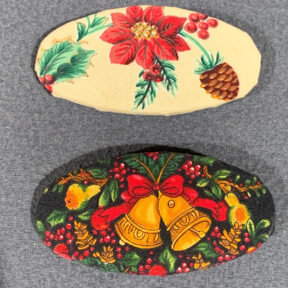 Vintage Christmas Hair Clip‎ Set Fabric Covered Barrette Accessories