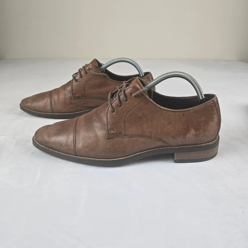 Cole‎ Haan Mens 8.5 W Brown Leather Cap Toe Derby Dress Shoes