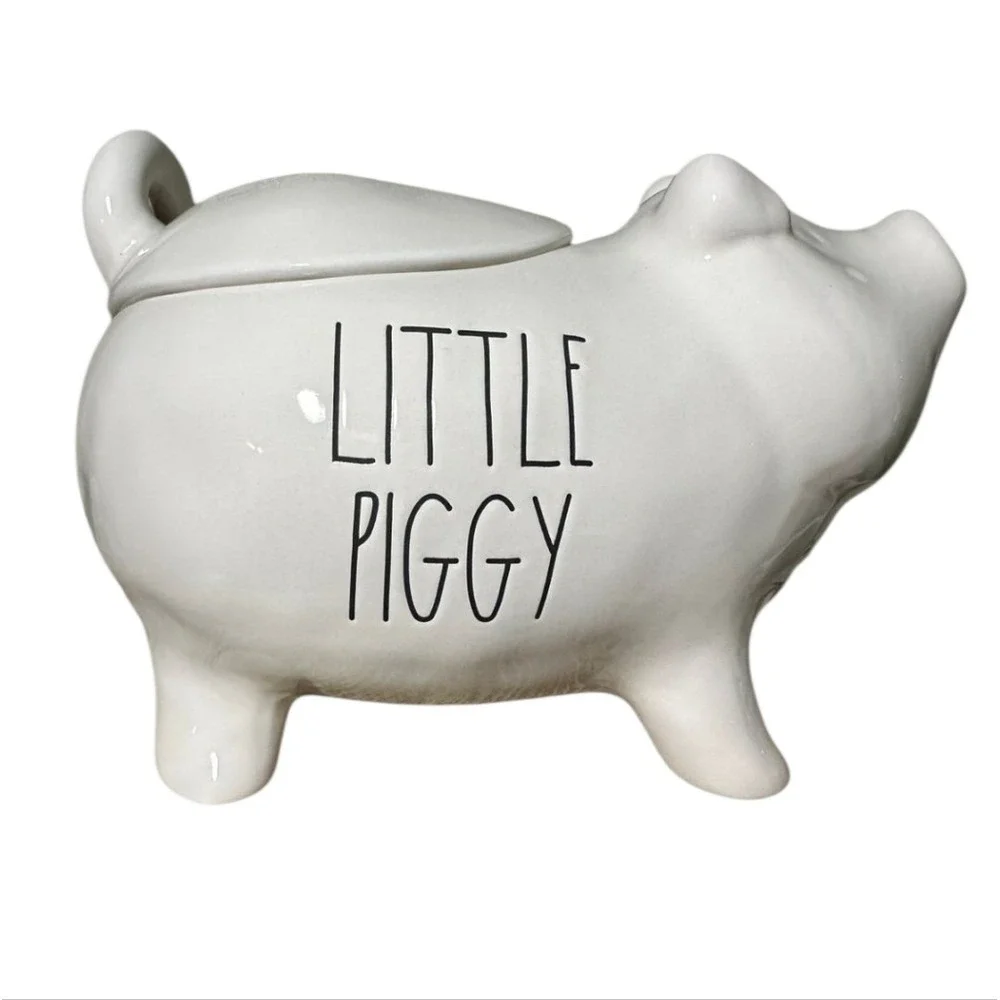 Rae Dunn White Little Piggy Canister Farmhouse Cookie Jar‎
