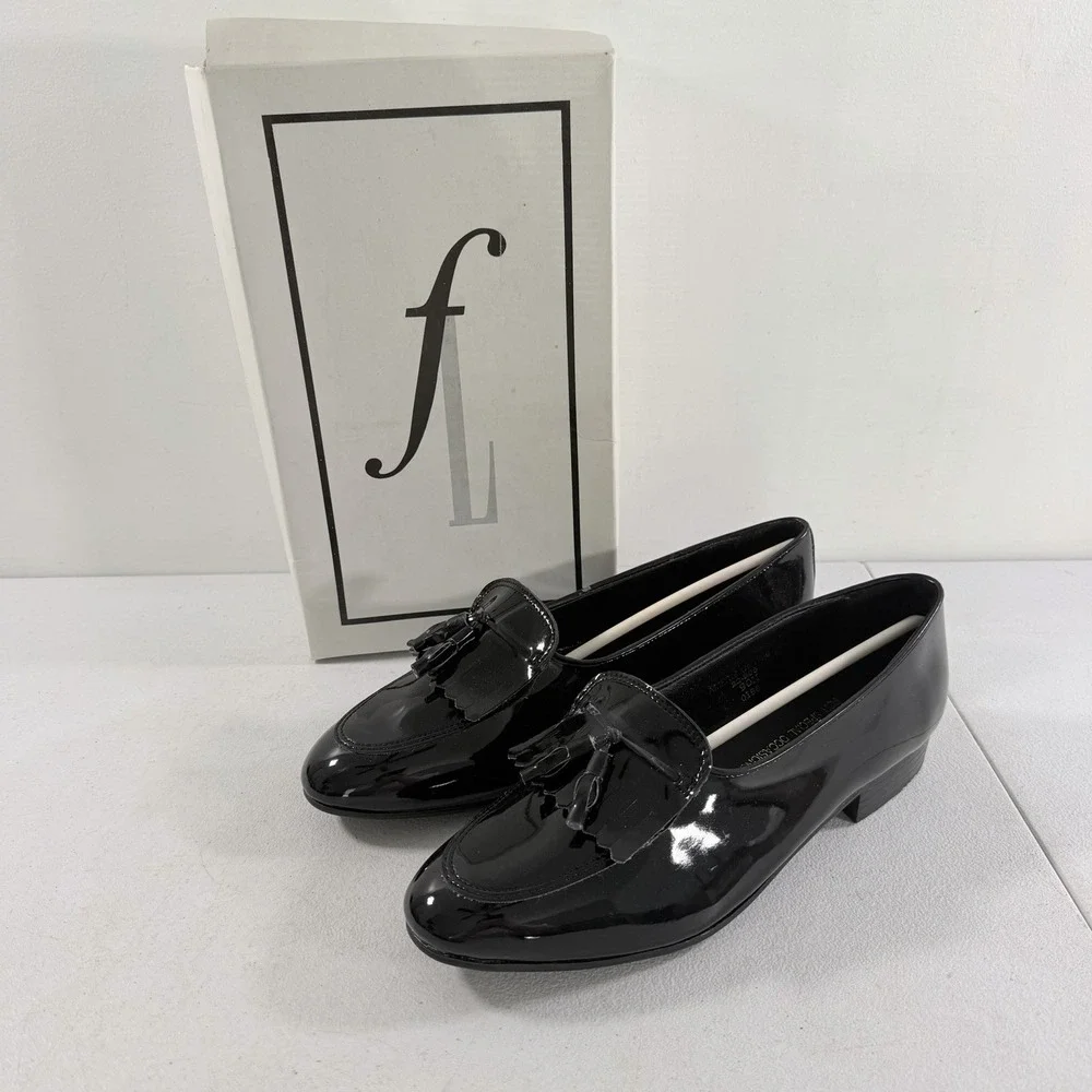 Frederico Leone Black Patent Leather Kiltie Tassel Men's Tuxedo Loafers Size 9 M