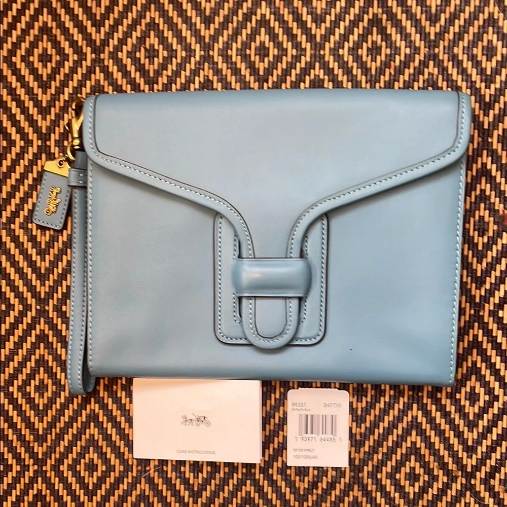 Coach 1941  Courier Wristlet clutch 89331 Pacific Blue and brass  NWT