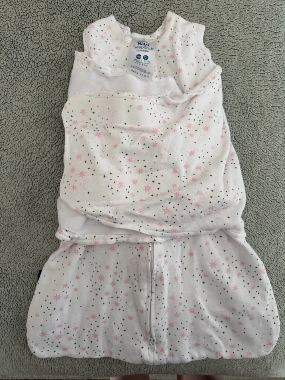 Halo White Sleep Sack with Pink and Black Star & Moon Print - NB/0-3mo