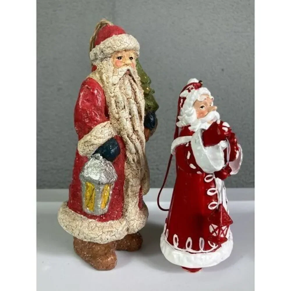Vintage Late ’80s-Early ’90s Santa‎ Claus Ornament Lot (Set of 2) Crackle Finish