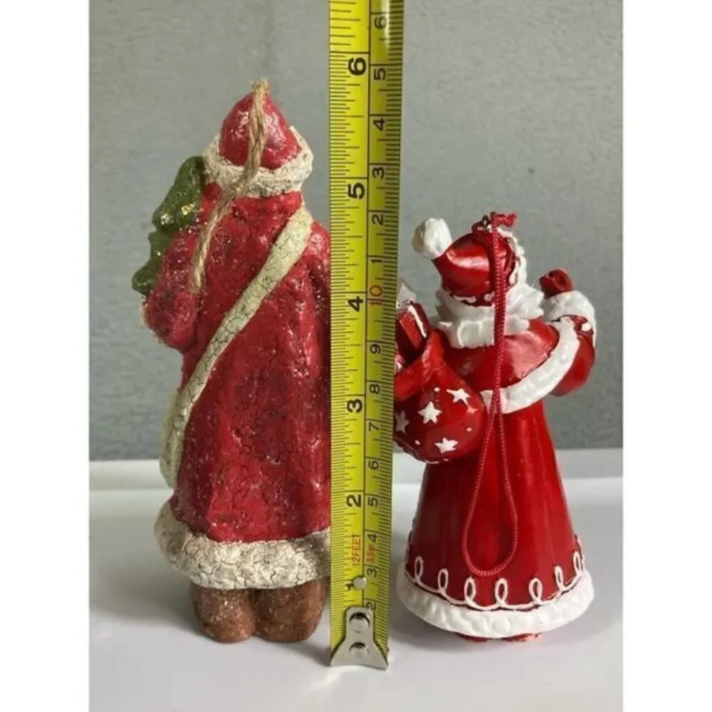 Vintage Late ’80s-Early ’90s Santa‎ Claus Ornament Lot (Set of 2) Crackle Finish