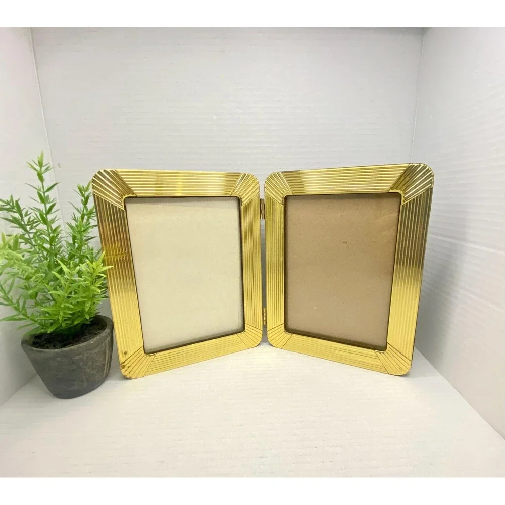 Vintage Brass Art Deco Picture Frame Double Folding 5