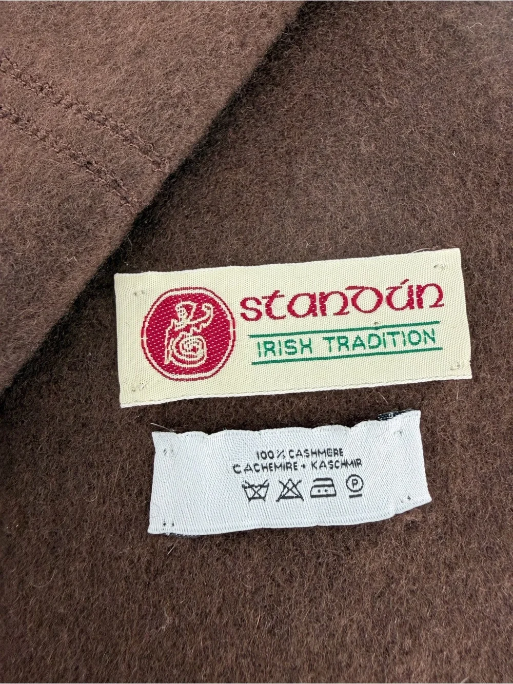 Standun Irish Tradition 100% Cashmere Scarf Brown Fringe Unisex Ireland 62