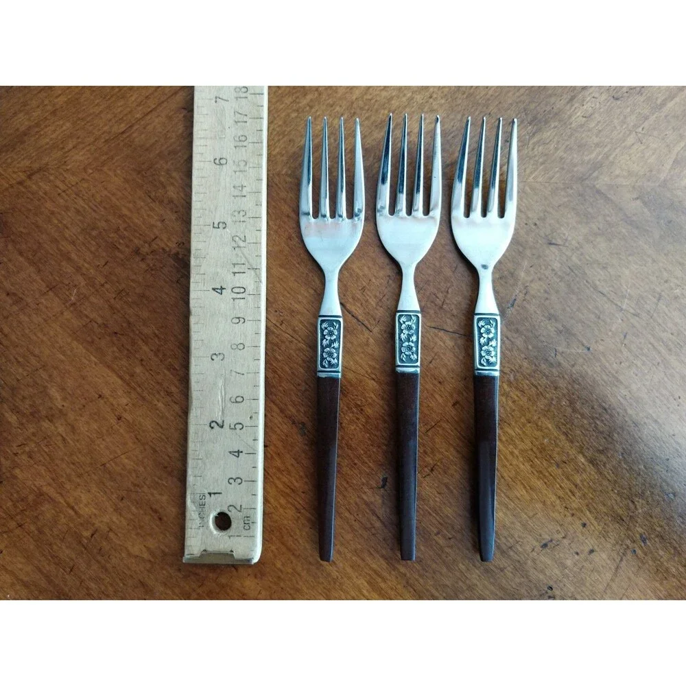 Lot 3x Salad Fork Ekco Eterna La Joya Stainless Faux Wood MCM EKS14 6.5