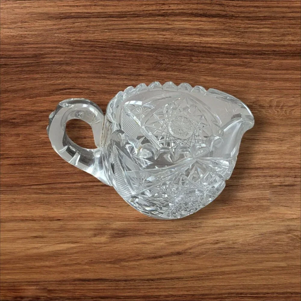 Cut Glass‎ Crystal Creamer Pitcher Elegant Handled Design 4