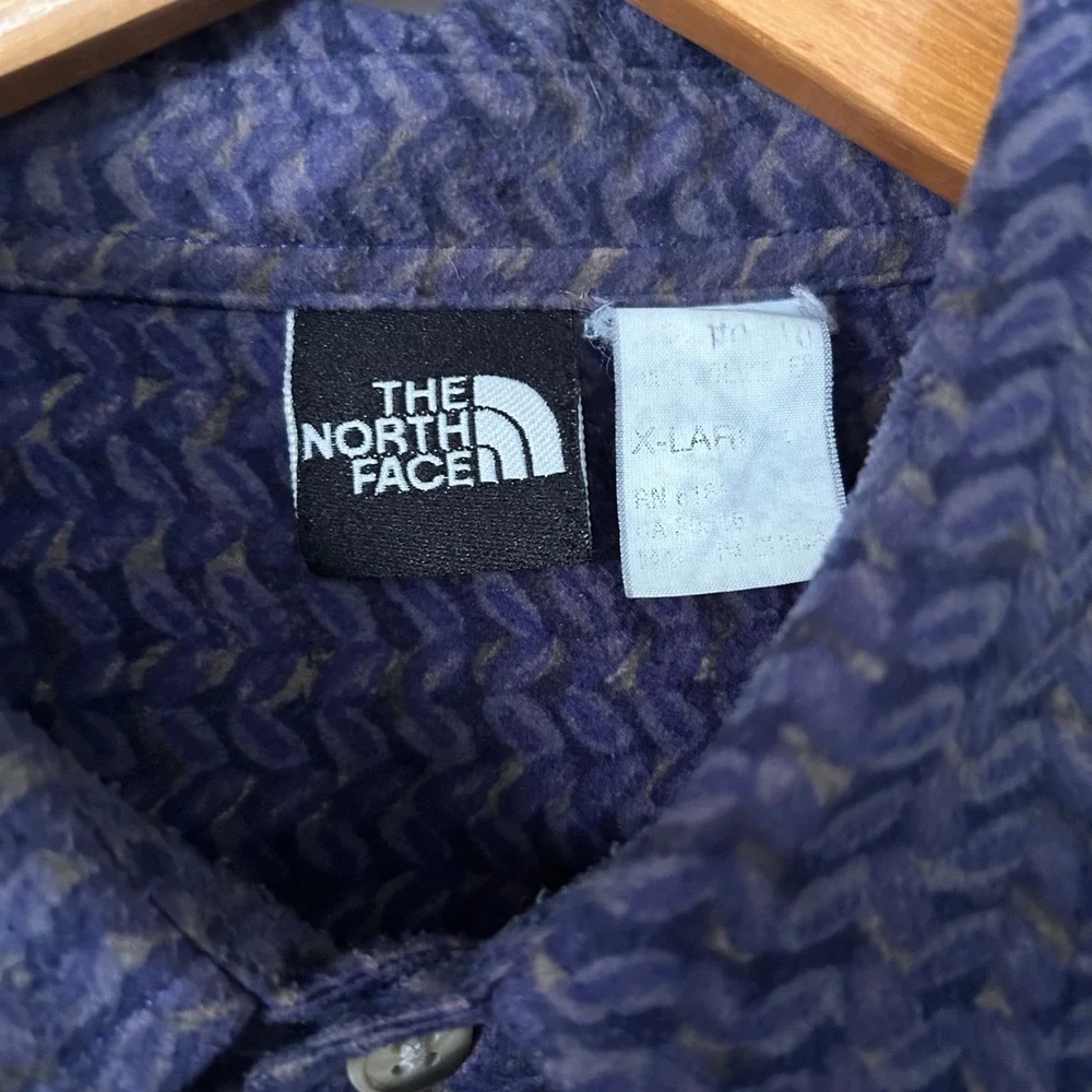 The North Face Shirt Mens XL Purple Geometric Print Button Down Fleece Lined VTG