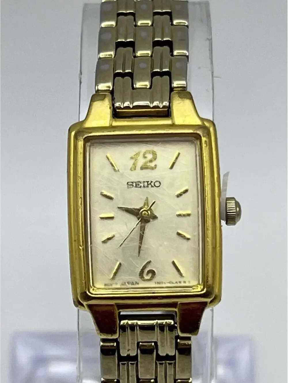 Seiko Vintage Womens 16mm Tank Watch 1N01-0FH0 Gold Tone Bracelet 6