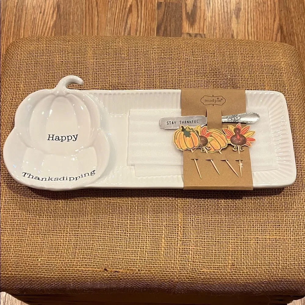 Mud Pie White Pumpkin Dipping Plate Set