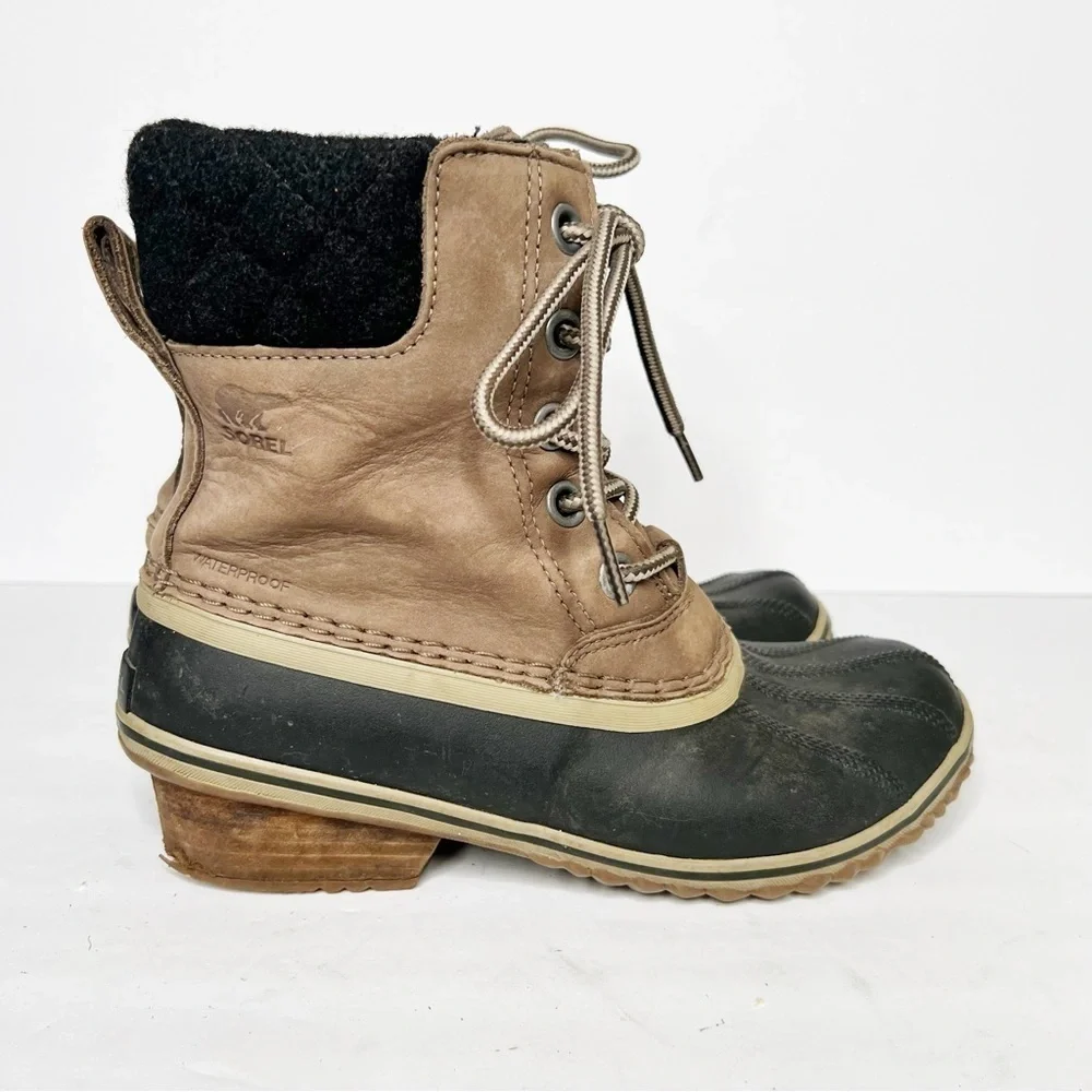 Sorel Slimpack III Lace Snow Boot Winter Insulated Tan Leather Size 7.5 Women’s